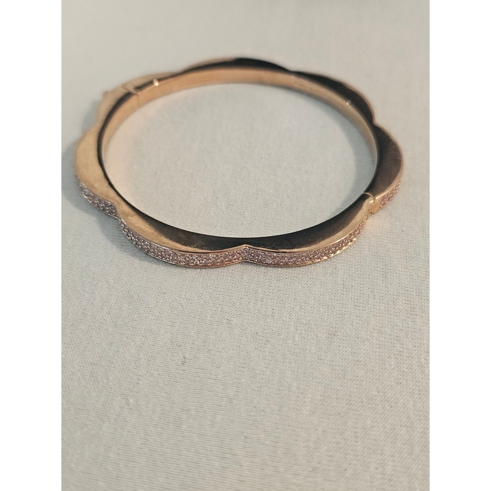 Kate Spade New York Rose Gold Tone Pave Scalloped Hinged Bangle Bracelet - Picture 8 of 10